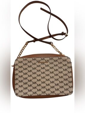 Michael Kors Brown & Beige Signature MK Crossbody Bag